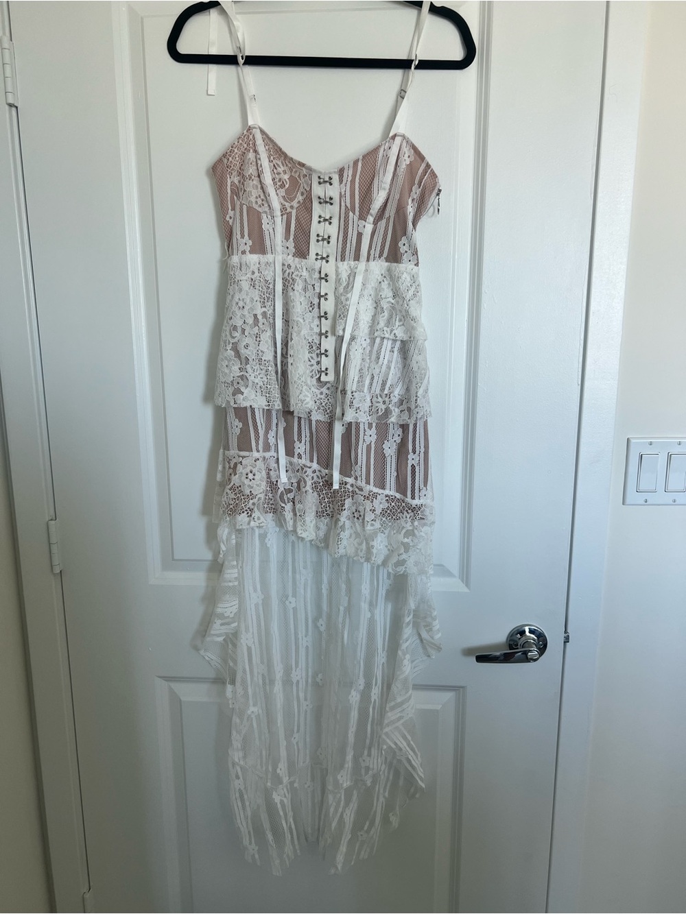 For Love & Lemons White Lace Tiered High-Low Slip